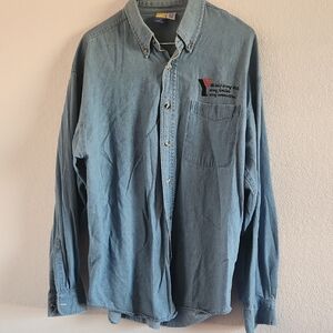 YMC Light Blue Denim Button-Down Shirt with Chest Pocket